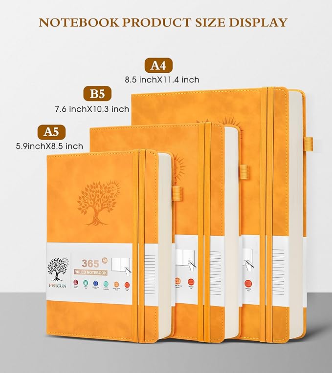 A5 Lined Journal Notebook - 365 Page Leather Journals for Writing Women & Men，Hardcover Notebook with 100Gsm Thick Pages，Daily Diary for Travel, Work，School，Note Taking，College Ruled (5.9" x 8.5")