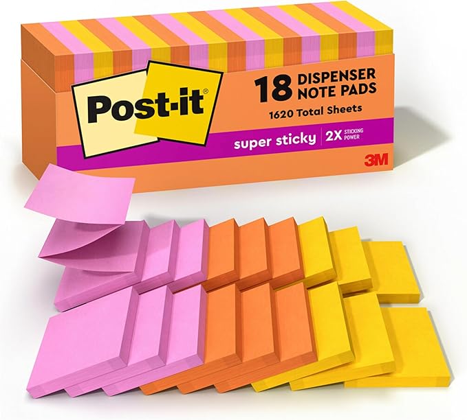 Post-it Super Sticky Dispenser Pop-up Notes, 18 Sticky Note Pads, 3 x 3 in., 2X The Sticking Power, School Supplies and Oﬃce Products, Use with Post-it Note Dispensers, Energy Boost Collection