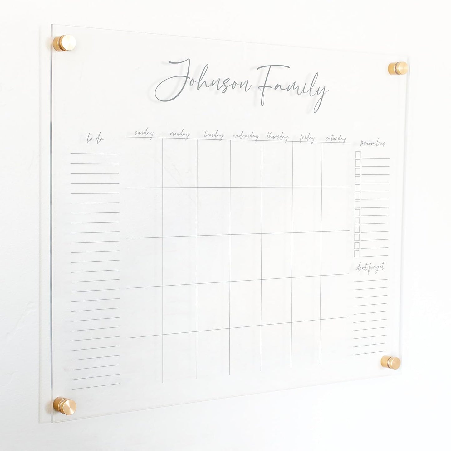 Personalized Clear Acrylic Calendar for Wall, Calendar Whiteboard for Wall, Dry Erase Wall Calendar, Wall Calendar Organizer System for Home (Cursive, Grey, 23"W x18.5"H)