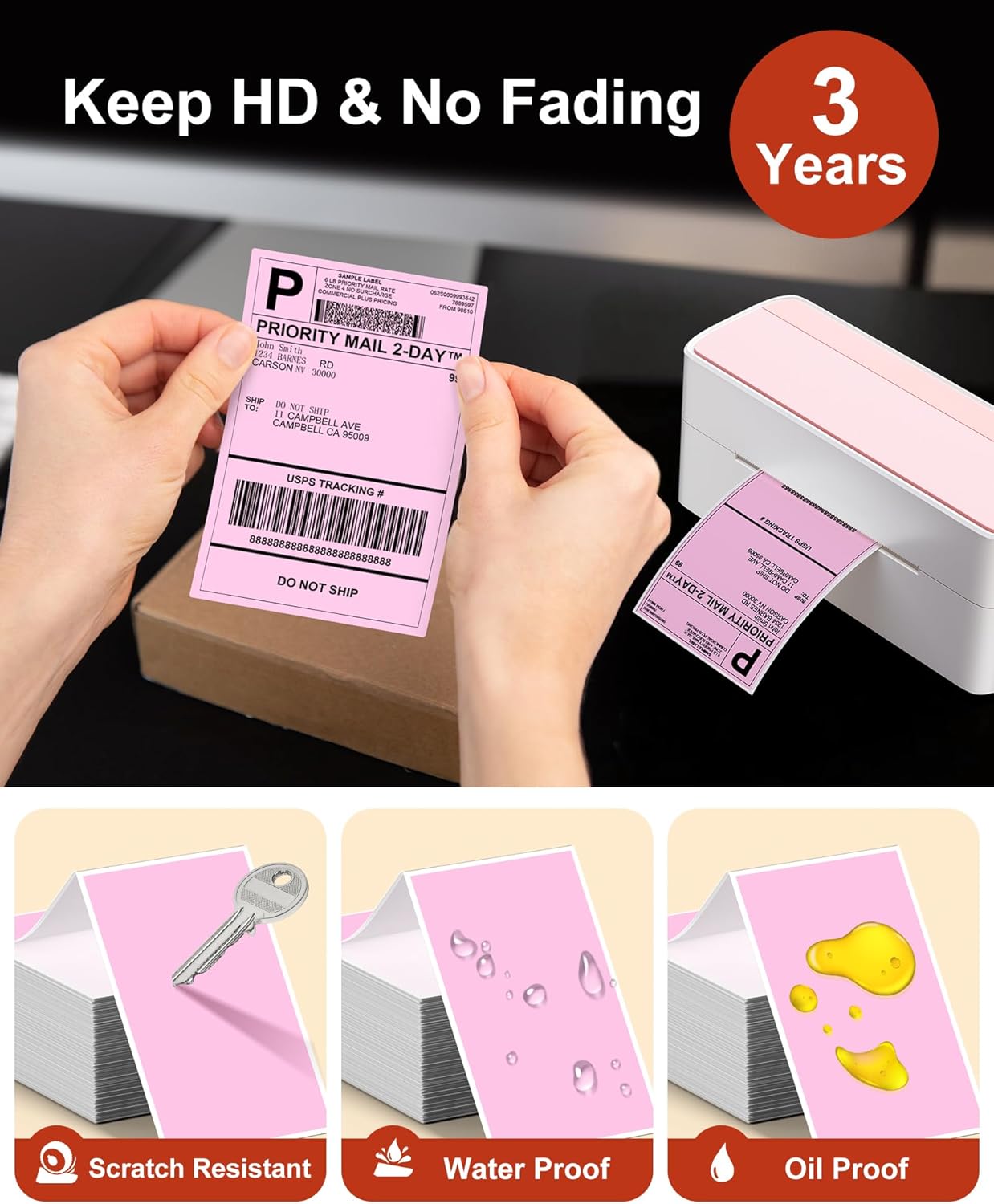 Phomemo 4x6 Thermal Label Printer Paper - 500 PCS Pink 4"x6" Fan-Fold Shipping Supplies Labels - Water/Oilproof Label Stickers - Permanent Adhesive Thermal 4x6 Labels for Small Business Supplies