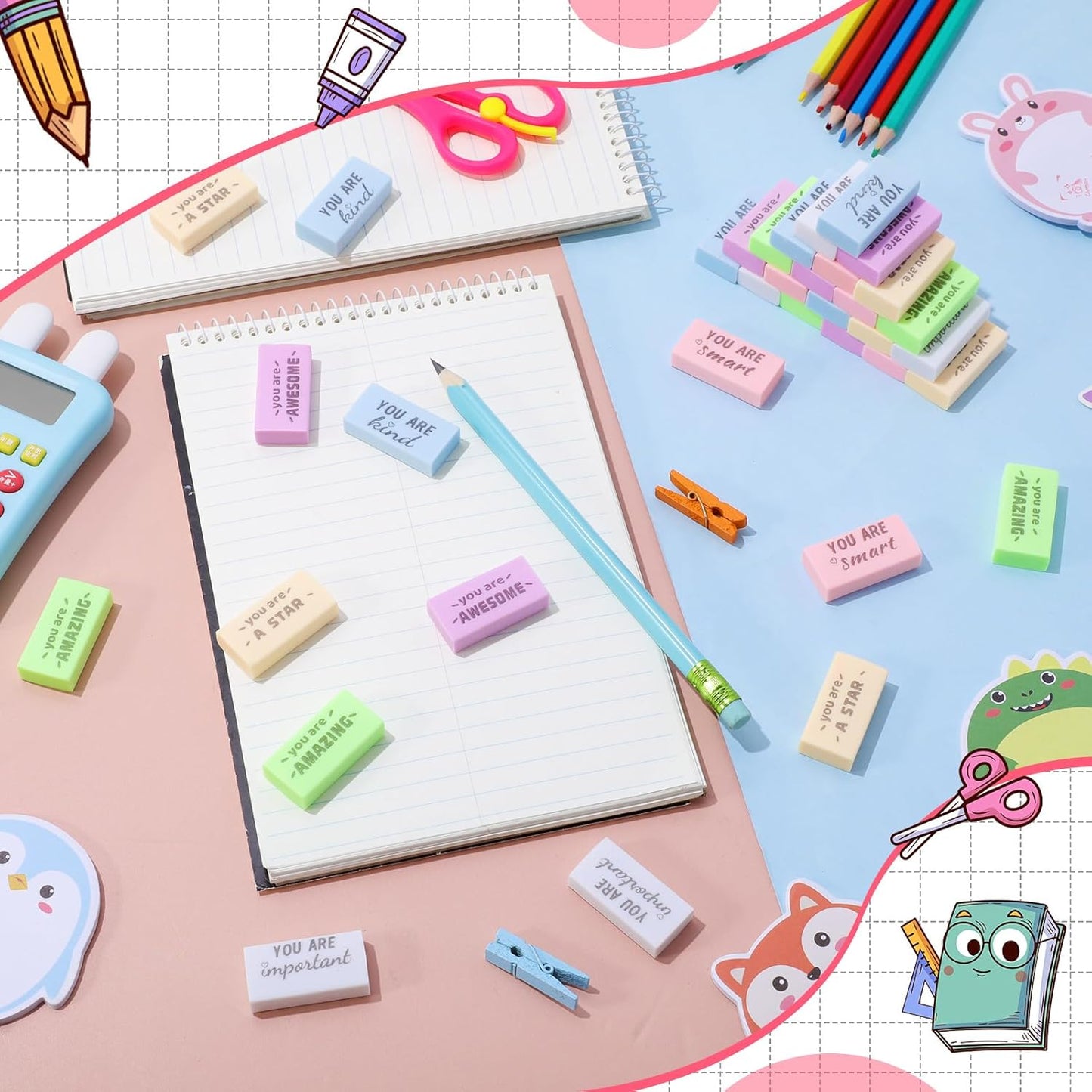 180 Pcs Inspirational Erasers for Kids Christian Pencil Erasers Bulk, Back-to-School Gifts Motivational and Cute Supplies for Students Classrooms, Drawing(Macaron,Motivational)