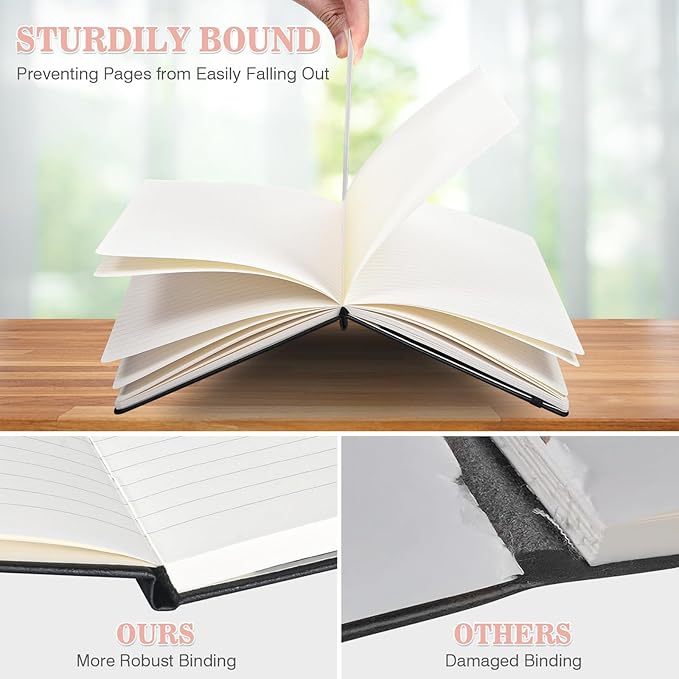 Lined Journal Notebook, 3 Pack A5 College Ruled Notebooks for Work, Hardcover Notebook Each with 2 Pockets & Pen, Leather Journal for Women, Men, 160 Pages, 100GSM Thick Paper (Sky Blue, Pink, Ivory)