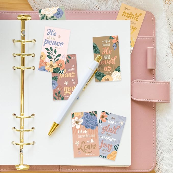 Floral Religious Motivational Mini Quote Cards / 50 Christian Encouragement Positivity Cards / 2" x 3.5" Flat Business Card Size / 25 Daily Devotional Uplifting Faith Designs / Made In The USA