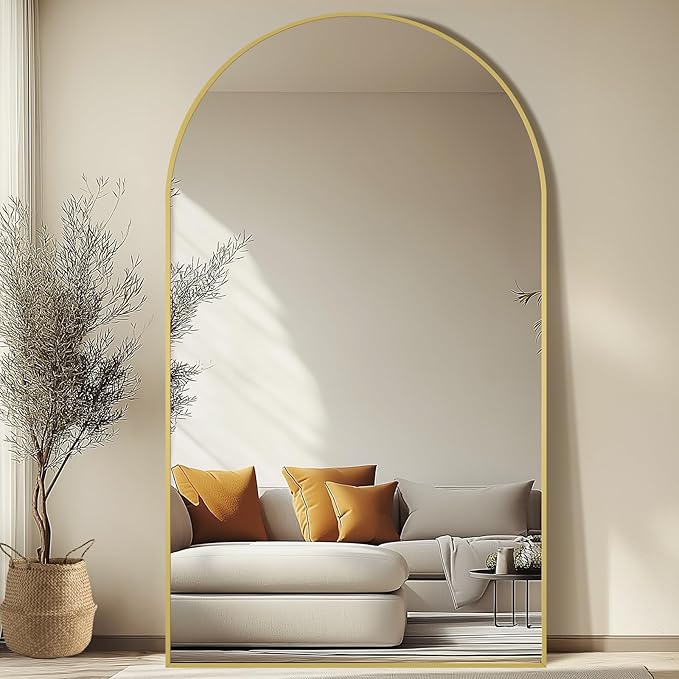 MELOMOIR 76"x44" Oversized Floor Mirror Freestanding, Arched Full Length Mirror for Bedroom Living Room Dressing Room Gym Yoga Hair Salon, Gold Mirror Full Length with Shatterproof Tempered Glass