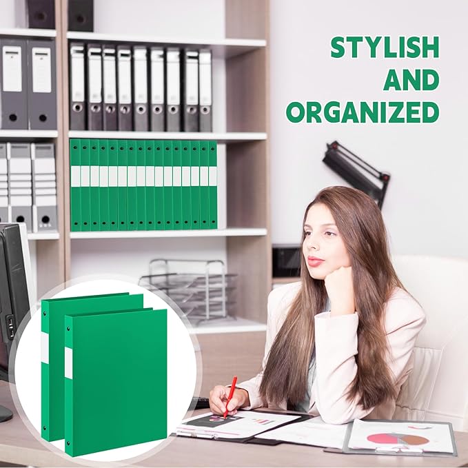 Henoyso 16 Pcs 3 Ring Binder 1/2'' Round Fits Letter Size 8. 5'' x 11'' Paper Plastic Flexible Binder Holds 100 Sheets with 1 Pockets Versatile Organizer for Office Home School (Green)