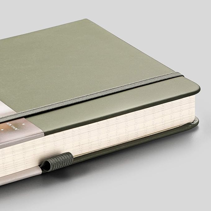 EMSHOI Graph Paper Notebook - 256 Pages A5 Graph Notebook/Journal, Hard Cover, 120gsm Thick Paper, Smooth PU Leather, Inner Pocket, 5.75'' × 8.38''- Olive Green