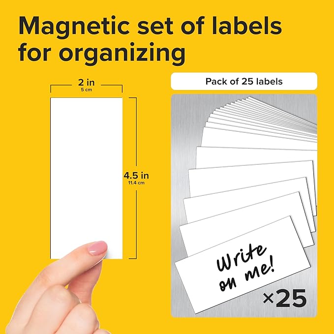 Dry Erase Magnetic Labels - Reusable Sticky Notes - Magnetic Notepads for Refrigerator (White, 25)
