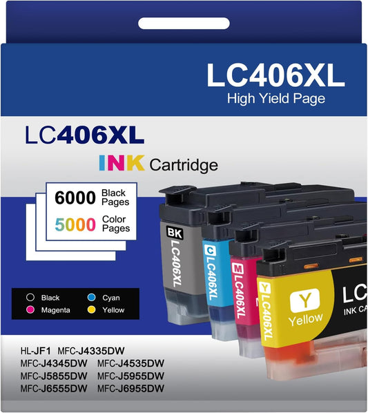 5-Pack LC406XL High Yield Ink Cartridges Compatible for Brother MFC-J4335DW MFC-J5855DW MFC-J6555DW MFC-J4535DW MFC-J6955DW MFC-J4345DW MFC-J5955DW Printer, Black Cyan Magenta Yellow