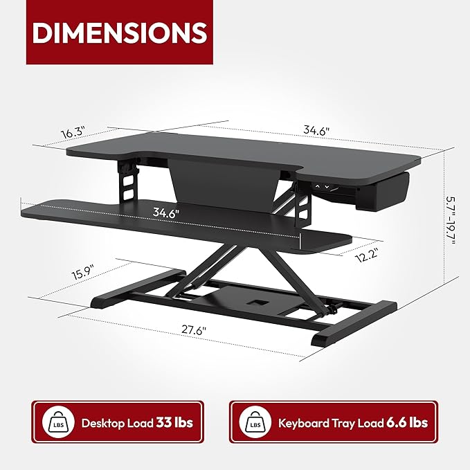 SANODESK 35" Electric Standing Desk Converter,Height Adjustable Riser for Office Home, Monitor and Laptop Workstation with Large Keyboard Tray,Black Color