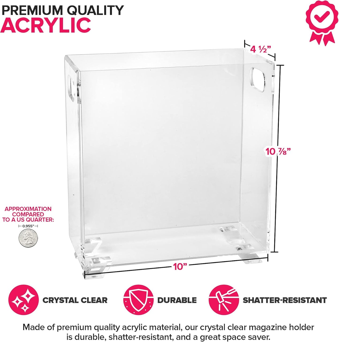 Stock Your Home Acrylic Magazine Holder - Crystal Clear Holder - Shatterproof - Open Top - Space Saver - For Magazines, Publications, Office Desk, Reception, Waiting Room