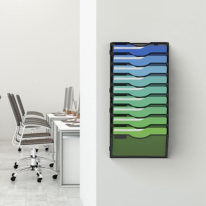 Kuntine.B Wall File Organizer Office Hanging Magazine Holder Wall File Organizer for Office Home (Black, 10 Tier)