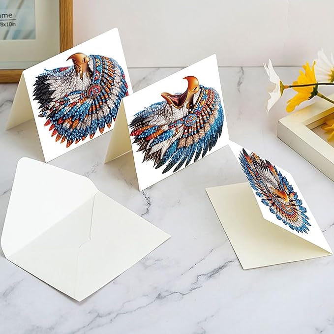 6pcs Diamond Art Painting Kit Greeting Card, Ethnic Rooster 5D DIY Diamond Handmade Holiday Glitter Greeting Card with Envelope, Holiday Gift Congratulation