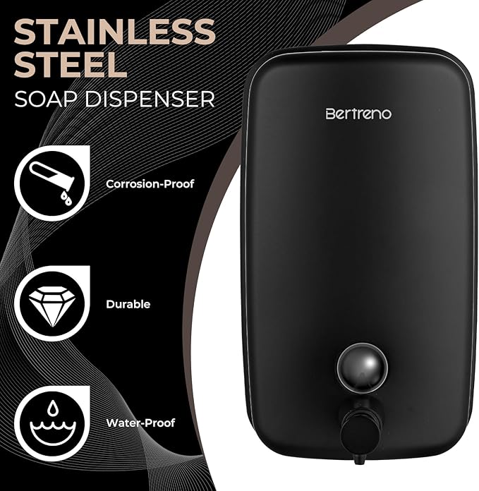 Commercial Soap Dispenser Wall Mount Stainless Steel Soap Dispensers Liquid Manual Anti-Leak Pump Hand Soap Dispenser for Bathroom Kitchen Black (28 fl.oz./800ml)