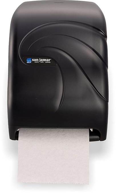 San Jamar Tear-N-Dry Oceans Paper Towel Dispenser 1.5 Inch Core Rolls with Touchless Dispensing for Bathroom, Kitchens, Restaurants, and Cafeterias, Plastic, Black Pearl