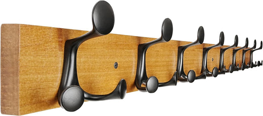 SKOLOO 43-Inch Light Brown Wood Coat Rack Wall Mount with 8 Triple Hooks - Ideal for Family Entrances, Classrooms, and Pet Supplies Storage - Perfect Coat Hooks for Wall