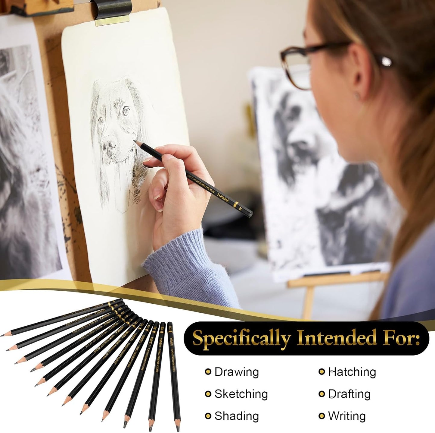 12 Pcs Drawing Sketching Pencil Set Professional (12b - 4h) Graphite Charcoal Gift Bulk for Artists Beginners, Pro Artists, Drawing Art, Sketching