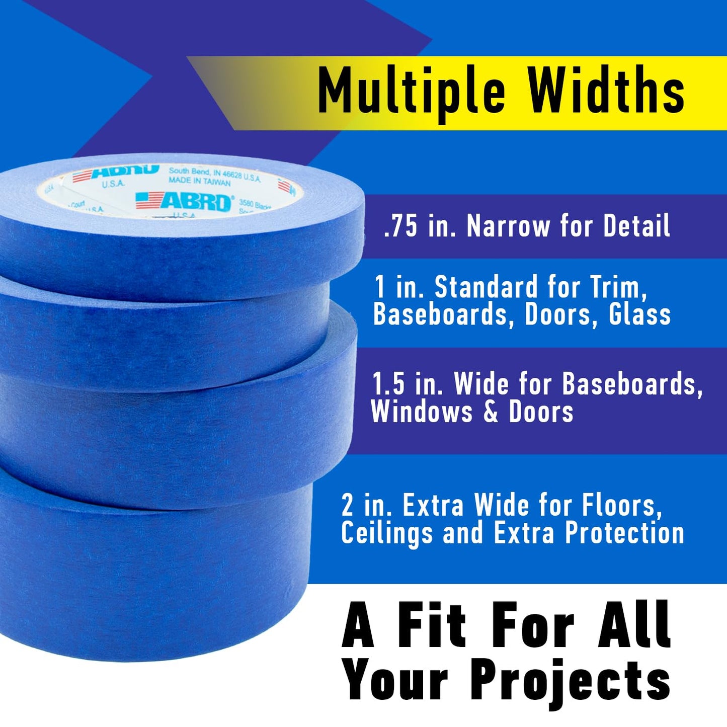 ABRO Blue Painters Tape 1 Inch Wide, 24mm x 55M, All Purpose Blue Tape, Temporary Labeling, Easy Tear, Clean Removal, Masking Tape Colored DIY or Pro - 6 Pack