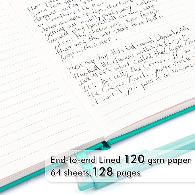 feela 5 Pack Notebooks Journals Bulk, Hardcover Notebook Classic Ruled Lined Journals with Pen Holder for Women Girls School Business Supplies, with 5 Black Pens, 120 GSM, 5.1”x8.3”, A5, Aqua