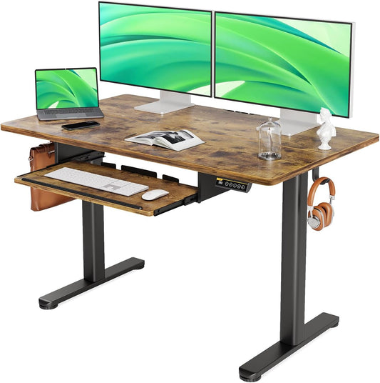 Claiks Standing Desk with Keyboard Tray, Standing Desk Adjustable Height, Raising Desks for Home Office and Computer Workstation, 48 Inches, Rustic Brown