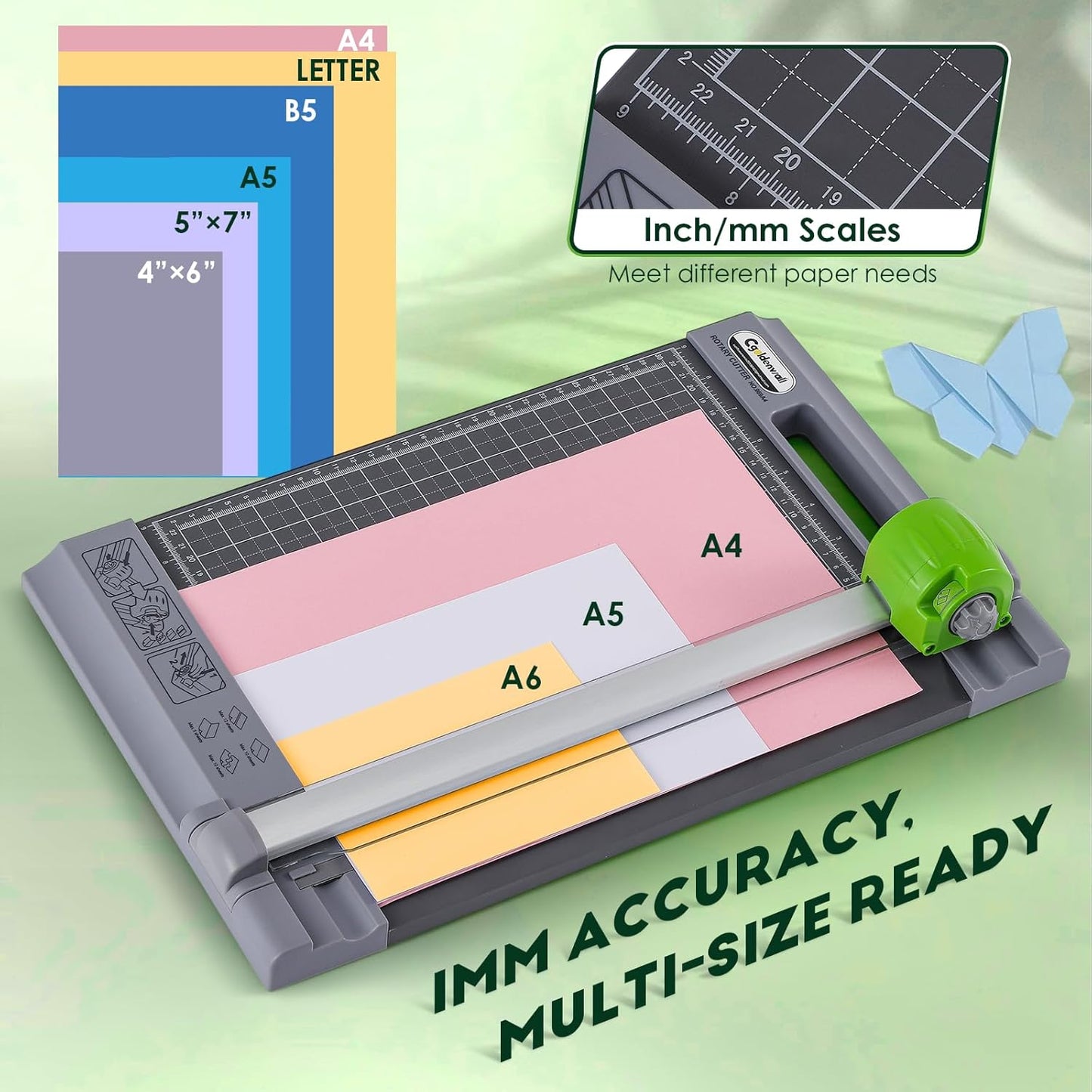 CGOLDENWALL 4-in-1 A4 Rotary Paper Cutter with 4 Blades, for Craft DIY, 12 Sheets, Straight/Perforated/Wavy/Creasing Line, 12.6" Cutting Length, for Photos Tickets Invitations Cards