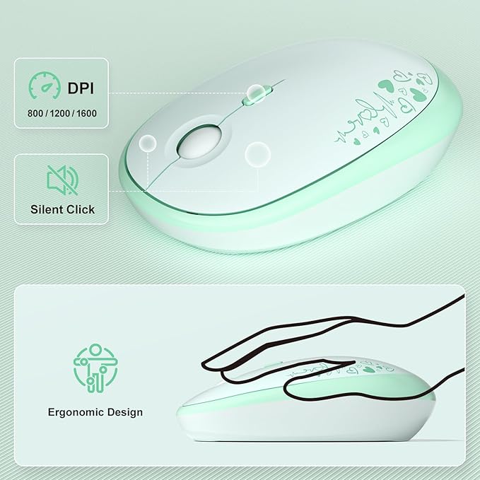 MOFII Wireless Keyboard and Mouse Combo, Cute Full Size Retro Typewriter Keyboard and Wireless Mouse, 2.4GHz Set for PC/Desktop/Laptop/Windows (Green Colorful)