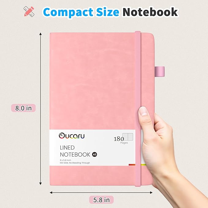 Lined Journal Notebook, 2 Pack, 180 Pages, A5 Journals for Writing, 100 GSM Thick Paper, Small Notebooks Daily Journal for Women Men Work, Business, School, Travel Supplies
