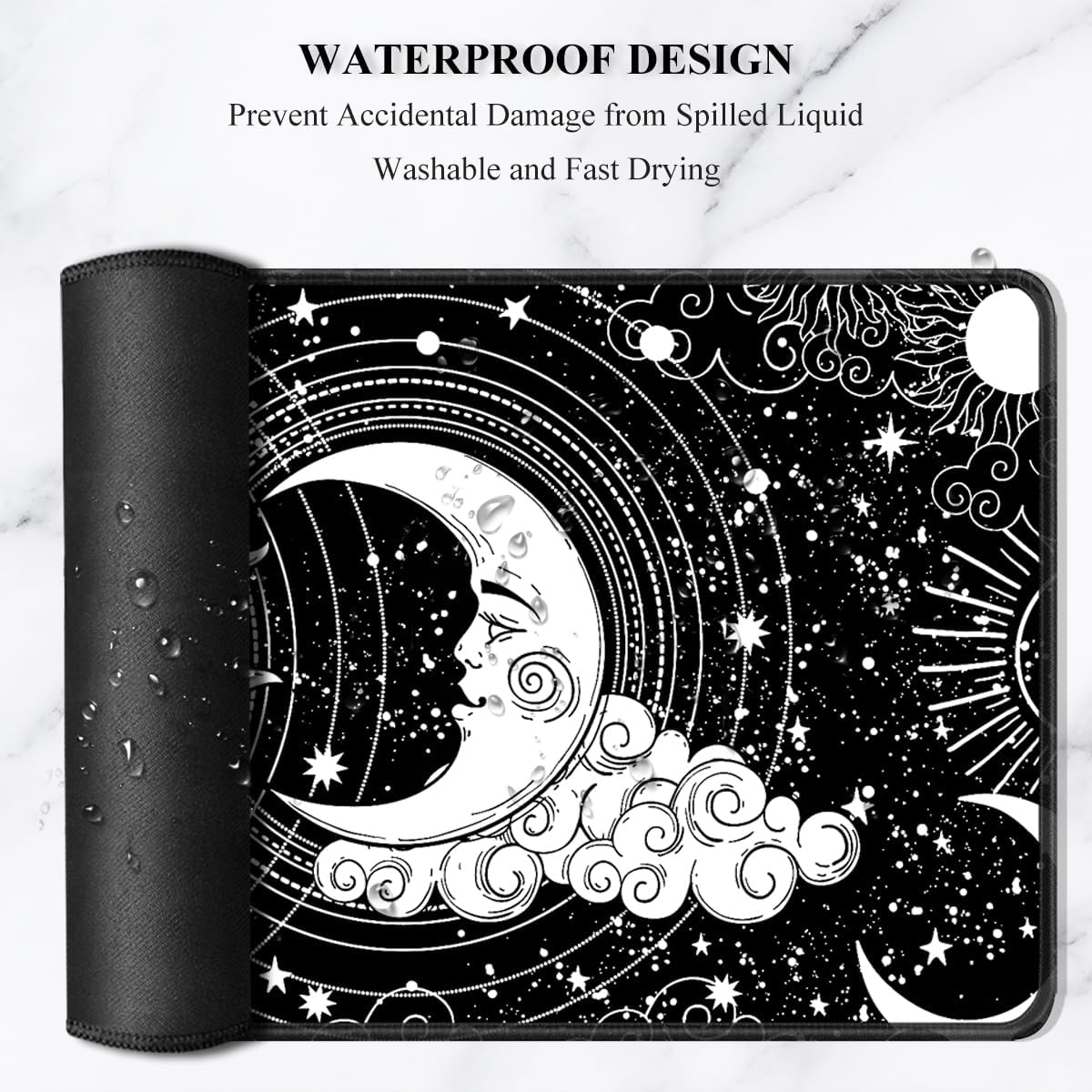 Auhoahsil Large Gaming Mouse Pad, Tarot Style XXL 35.4 x 15.7 in Desk Pad Stitched Non-Slip Rubber Long Computer Mousepad Thin Extended Full Size Desk Mat for Desktop Laptop Wireless Mice, Black