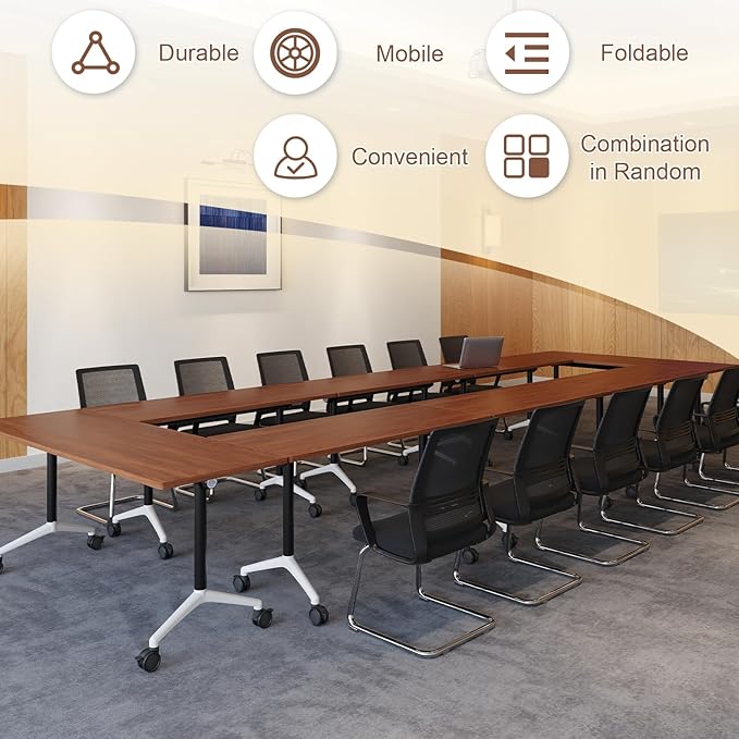 Folding Conference Room Table, Modern Conference Tables with Wheels, Large Rectangular Mobile Training Tables for Office Classroom, Foldable Modular Boardroom Seminar Table (6pack L55.1in)