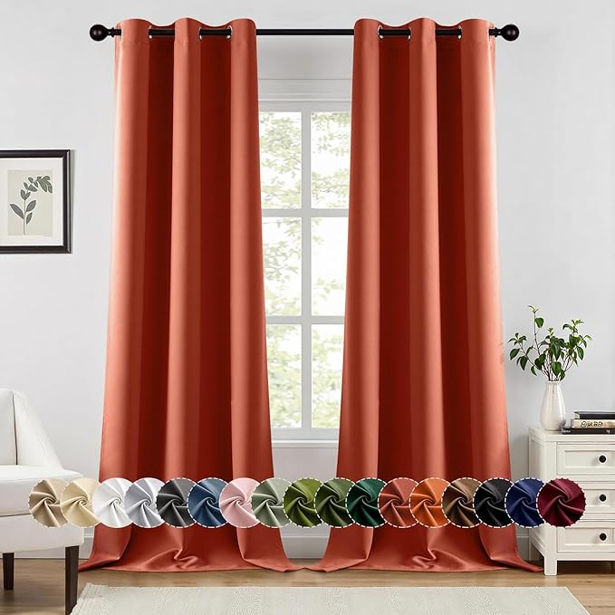 MIULEE Burnt Orange Blackout Curtains for Bedroom Living Room 96 Inches Long 2 Panels, Thermal Insulated Room Darkening Drapes Solid Grommet Top Noise Reduction Terracotta Rust Fall Window Treatments