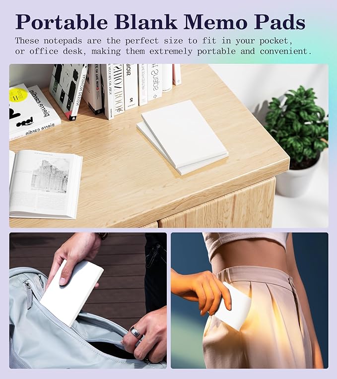 Note Pads 3x5 Small Memo Pads, 12 Pack Server Note Pads, Scratch Pads 3x5, Mini Note Pads White Paper 3x5'', 50 Sheets per Blank Note pads 3x5, Small Writing Pads 3X5 for Office School Home Supplies