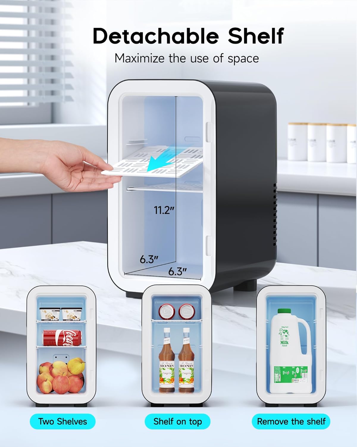 Mini Fridge,6 Liter / 8 Can Small Fridge for Bedroom, Car, Office & Dorm, 110V AC/DC Portable Thermoelectric Cooler & Warmer for Skincare, Food, Drinks,Black