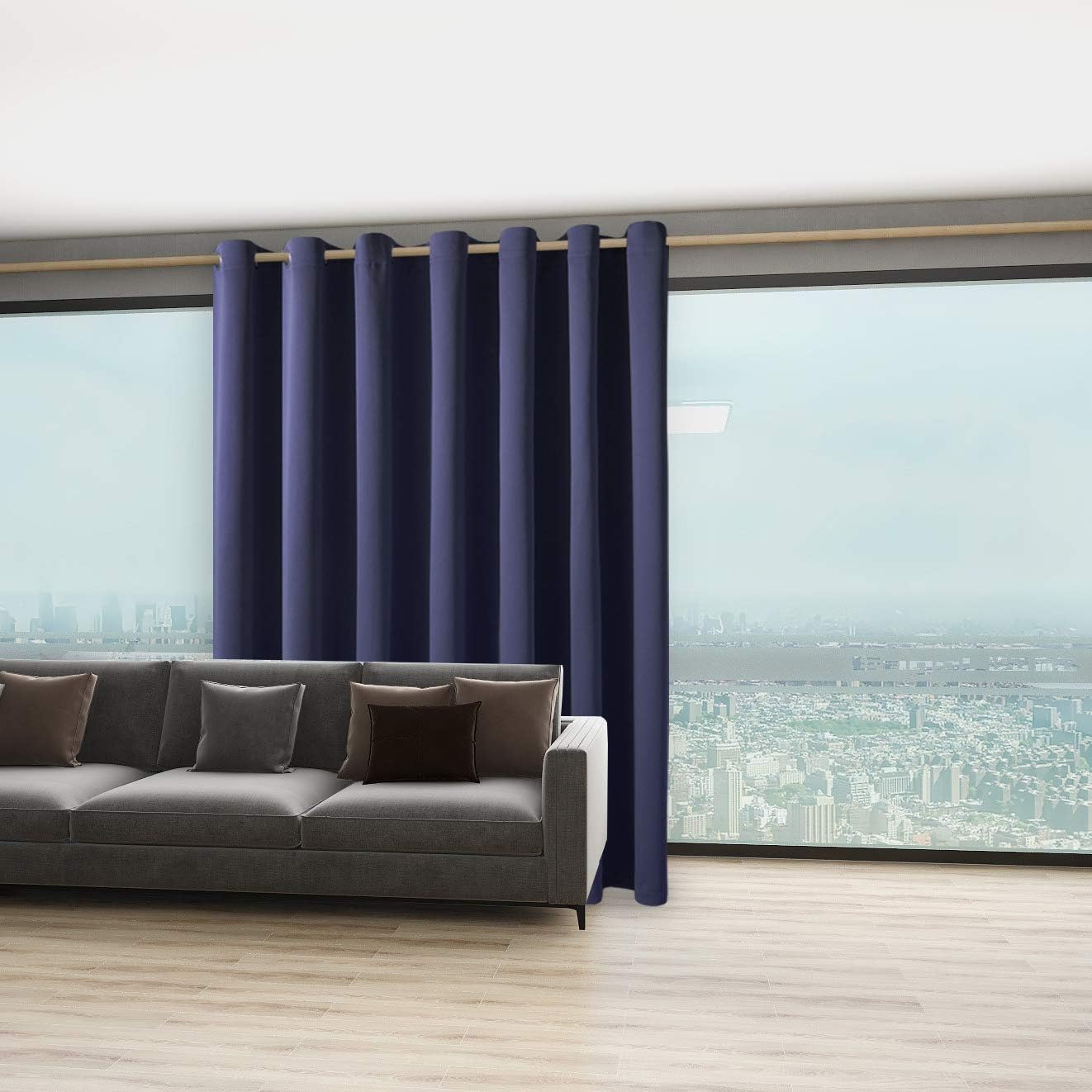 BONZER Room Divider Curtain Total Privacy Wall Extra Wide Thermal Insulated Blackout Curtains for Slide Window, 96L x 150W Inch (8L x 12.5W ft), 1 Panel, Navy