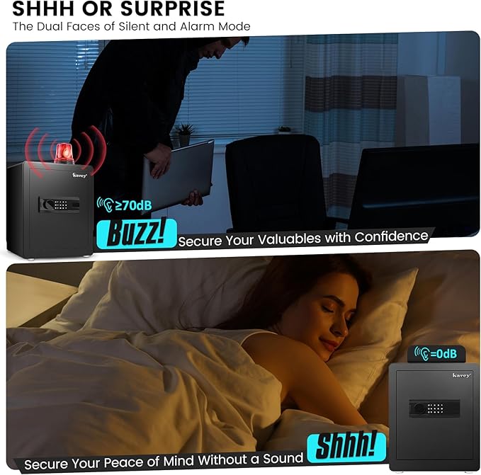 Kavey 2.0 Cub Safe Box, Home Safe with Backlit Touch Screen Keypad and Dual Alarm System, Money Safe With Mute Function and LED Light, Safe for Home Hotel Office