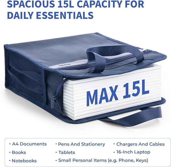 M&G Oxford Zipper Document Bag, Vertical Double Layer Waterproof Handle Document Tote Bag for Carrying Paper Documents Books Computer Water Cup1 Pack (Dark Blue)