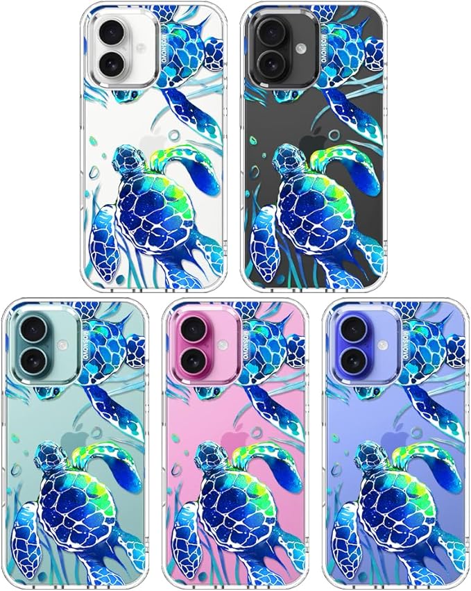 MOSNOVO Case for iPhone 16, [Buffertech 6.6ft Military-Grade Drop Protection] [Anti Peel Off Tech] Clear TPU Bumper Phone Case Cover Design - Sea Turtles