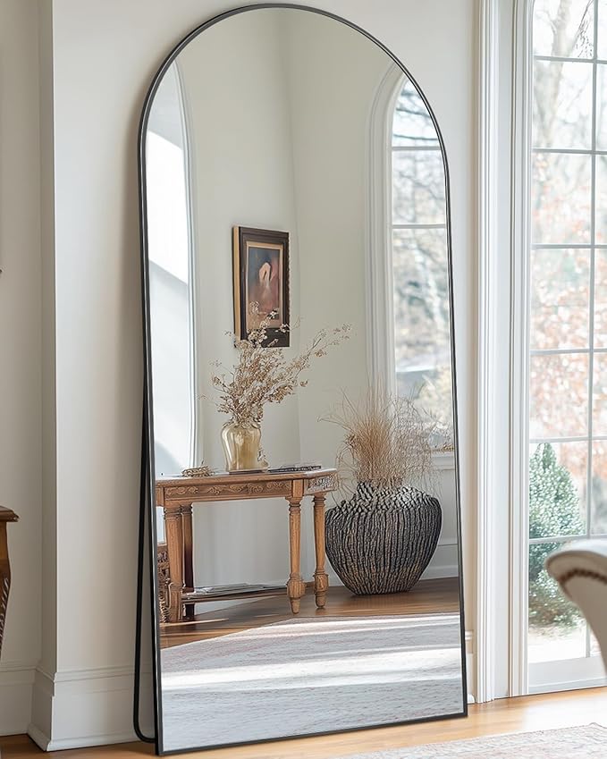 Antok Full Length Mirror, 71"x28" Arched Floor Mirror, Glassless Mirror Full Length with Stand, Floor Mirrors Freestanding, Wall Mounted Mirrors for Living Room, Black