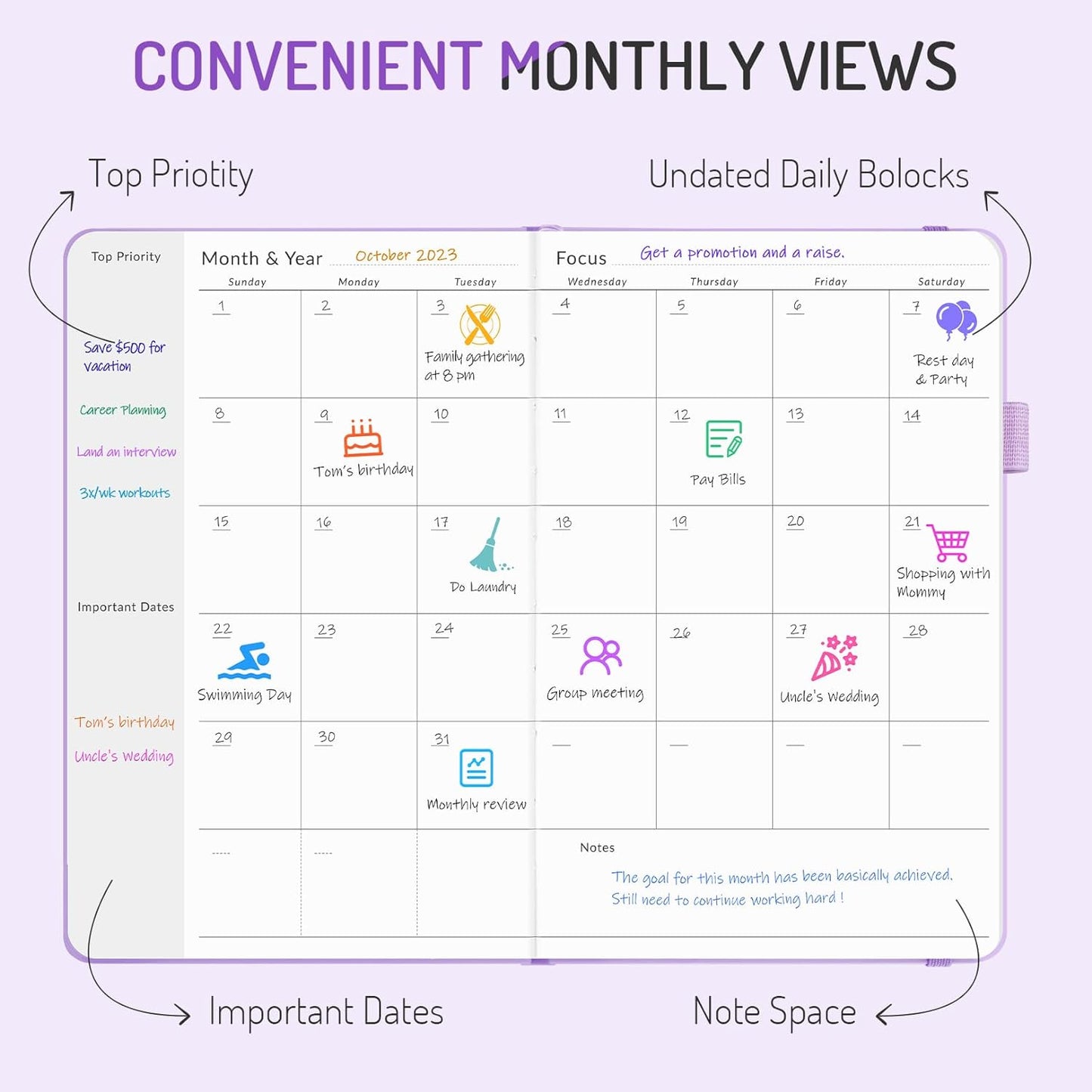 Undated Weekly Planner for 2025, Forvencer Simplified Weekly & Monthly Calendar Planner, Cute Daily Organizer Notebook, Agenda Journal to Track Goals & Tasks, Start Anytime, A5 Size, Dark Green
