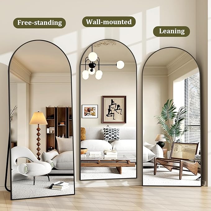 HARRITPURE Arch Floor & Full Length Mirrors - 68" x 24" Body Length Mirror Big Mirror for Bedroom Standing/Hanging/Leaning Wall-Mounted Black