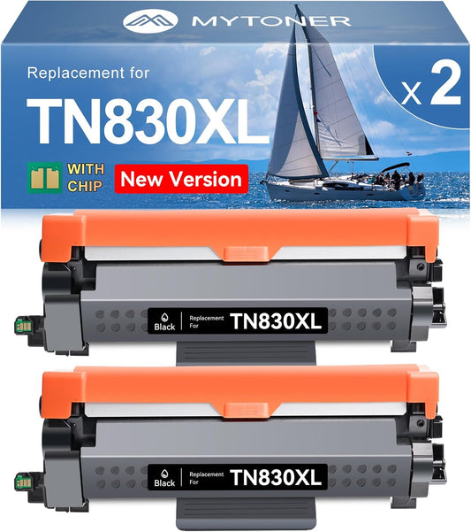 MYTONER Toner Cartridge Replacement for Brother TN830XL TN830 XL/V/R TN-830 Black High Yield for DCP-L2640DW HL-L2460DW L2480DW MFC-L2820DW XL HL-L2405W HL-L2400D 2465DW Printer, 2Pack