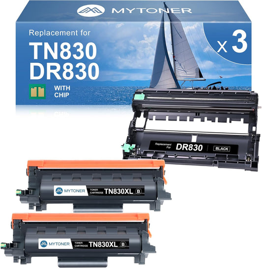 MYTONER Compatible Toner Cartridge and Drum Unit Replacement for Brother TN830XL TN830 XL/V/R TN-830 DR830 DR-830 Drum for DCP-L2640DW HL-L2460DW MFC-L2820DW XL HL-L2405W L2400D Printer 2 Toner 1 Drum