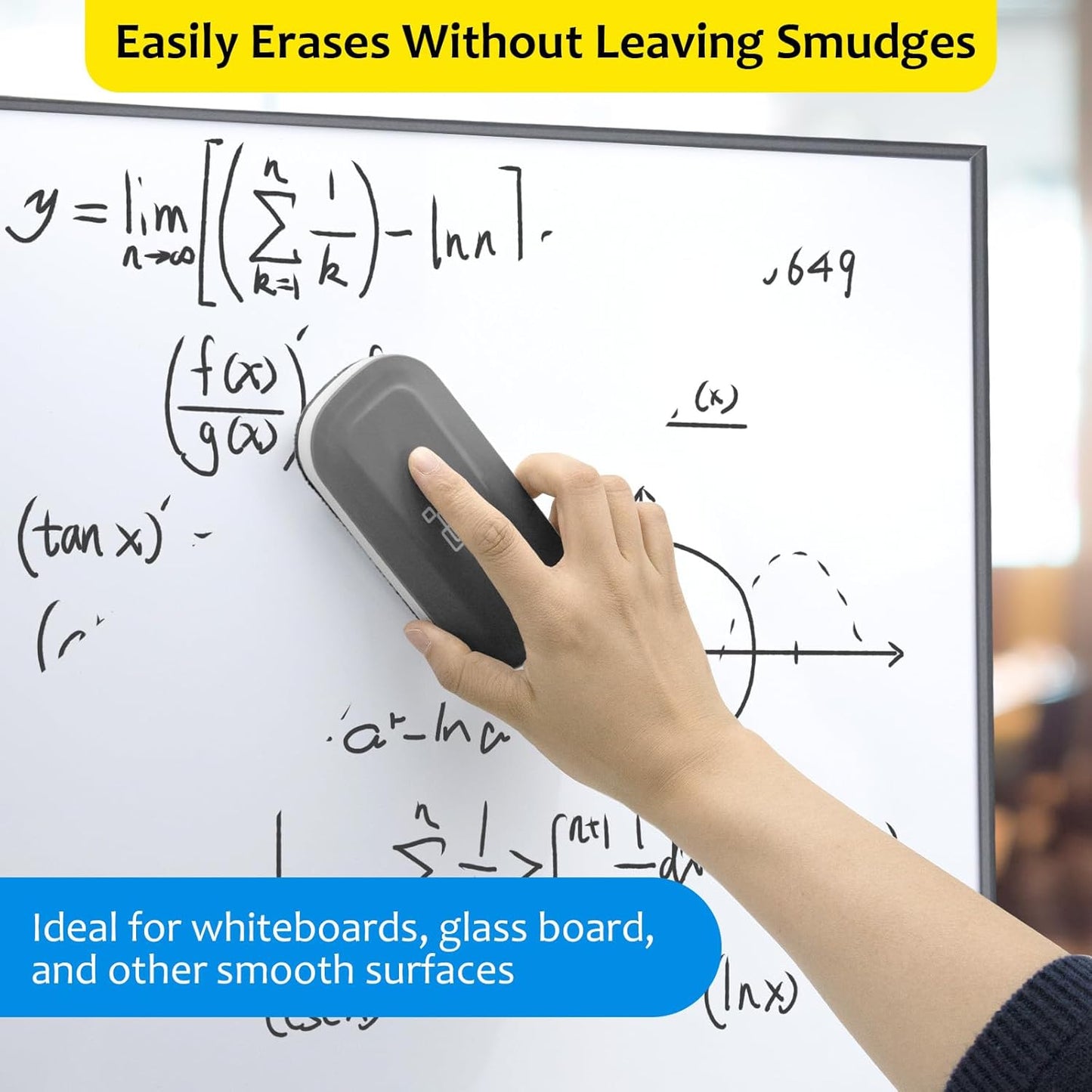 maxtek Magnetic Dry Erase Eraser, Glass Board Erasers, 1 Pack, Whiteboard Eraser for Dry Erase Board, Glass Board, Calendar Board, Office and School Supplies (Gray)