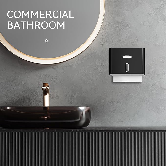 Paper Towel Dispenser Wall Mount, Adhesive No Drilling Multifold Trifold C Fold Commercial Hand Towel Dispenser,Black