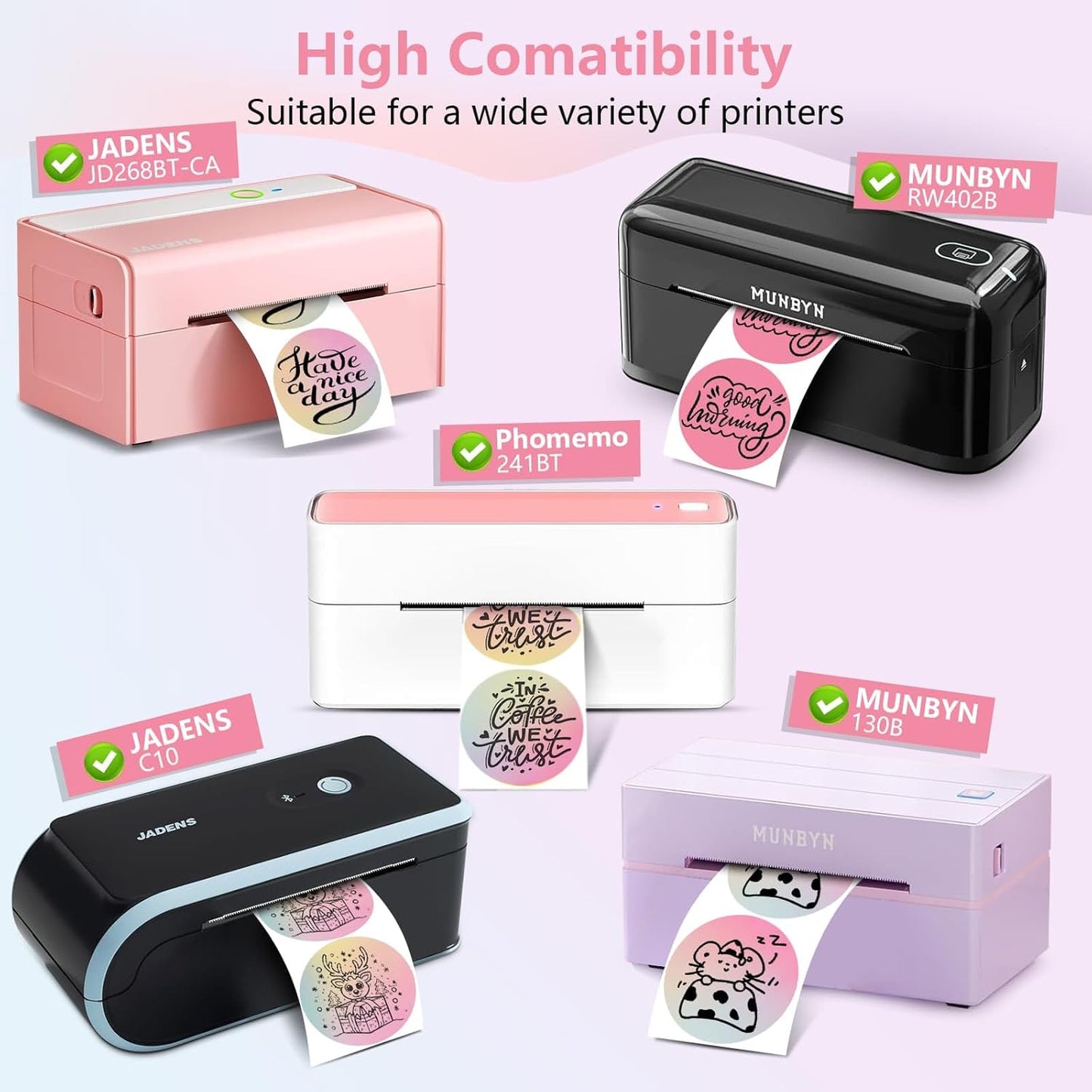 2 Rolls Colorful Thermal Labels,1.96'' Round Label Sticker for Phomemo 241BT,for MUNBYN 130B/RW402B Printer,800Pcs Waterproof Label Paper for Address/Logo/Barcode/Name/Thanks