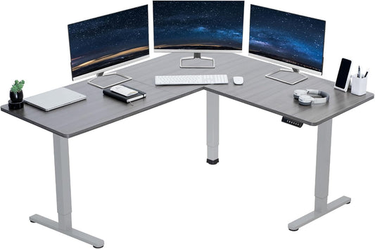VIVO Electric Corner L-Shaped 63 x 55 in Standing Desk, Memory Height Adjustment, Dark Gray Top Gray Frame, DESK-E3CTGG