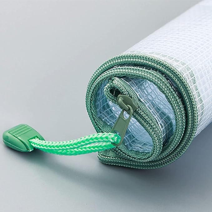 Oaimyy-24 Pcs Plastic Mesh Zipper Pouch Document Folders Bag Zip File Folders for School Office Supplies, Travel,Puzzles Games Organizing Storage-Black (MultiSize)