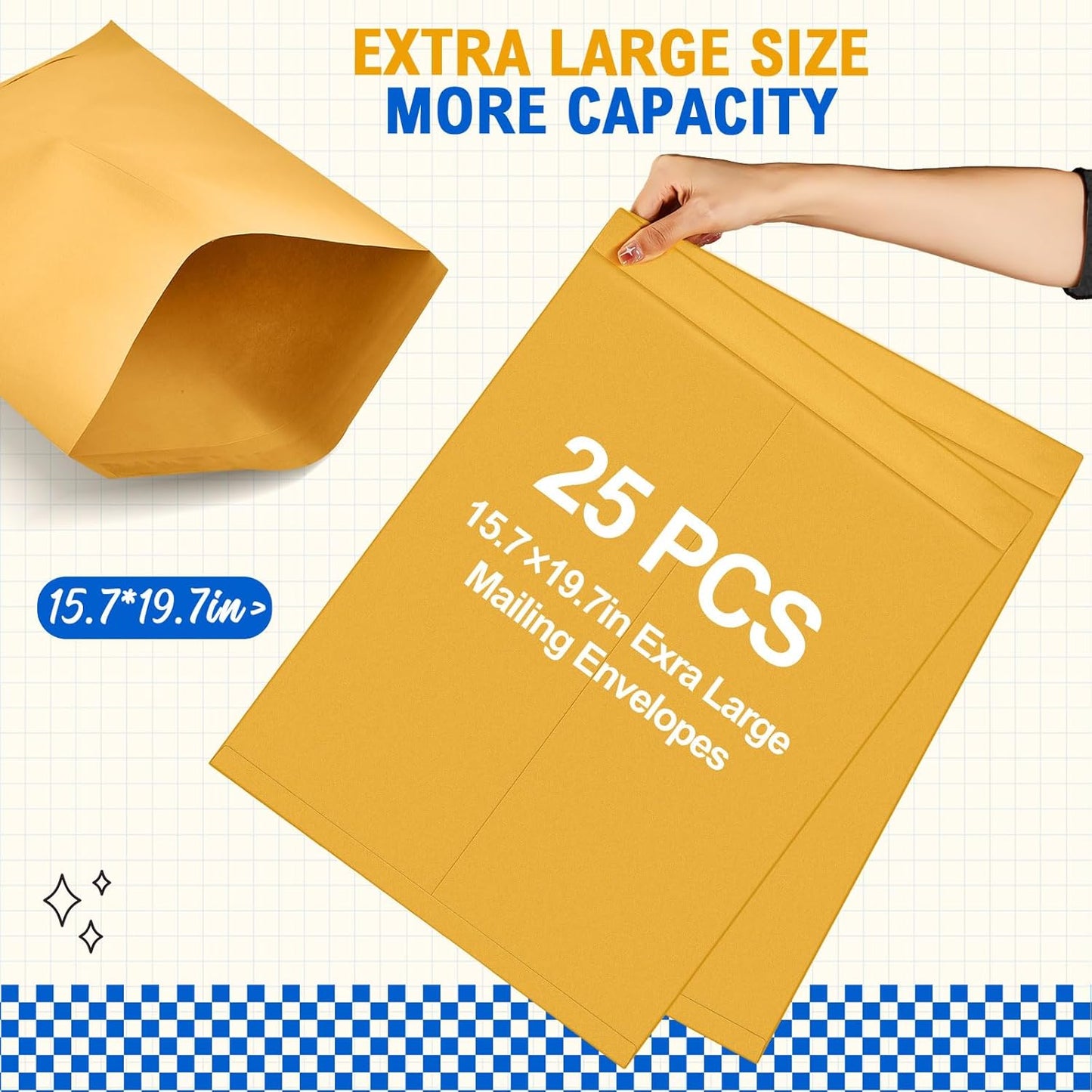 25 Pcs 16 x 20 Inch Extra Large Mailing Envelopes 32lb with Gummed Flaps, Catalog Envelopes Jumbo Craft for Mailing, Storage and Organizing Documents Office Supplie