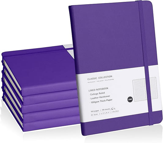 Lined Journal Notebook, 6Pack(Purple), 160 Pages, Medium 5.7 inches x 8 inches - 100 gsm Thick Paper, Hardcover
