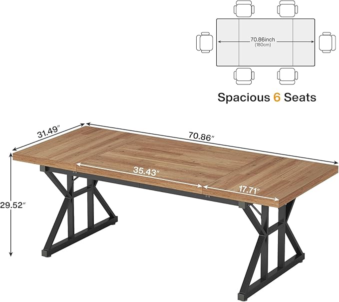 Tribesigns 70.8-Inch Executive Desk, Large Computer Office Desk Workstation, Modern Simple Style Laptop Desk Study Writing Table Business Furniture for Home Office (Light Brown, 70.8 Inch)