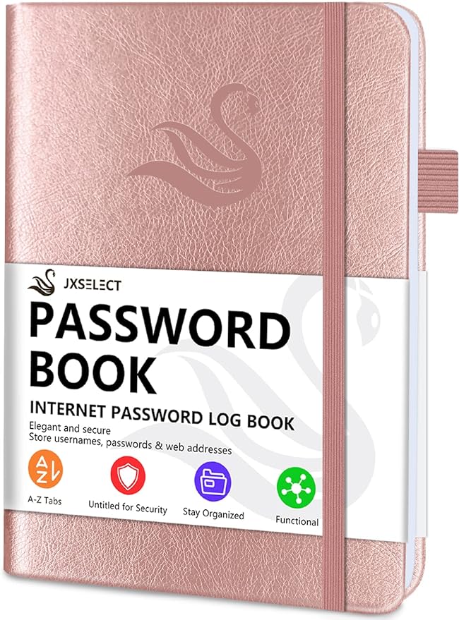 Elegant Password Book with Alphabetical Tabs - Hardcover Password Book for Internet Website Address Login - 5.2" x 7.6" Password Keeper and Organizer w/Notes Section & Back Pocket (Rose Gold)