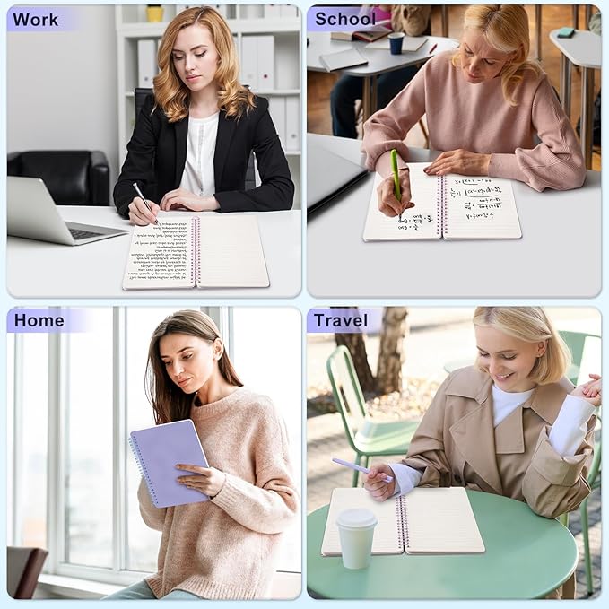 Lined Spiral Journal Notebook, A5 Hardcover Leather Notebook for Work, 5.7''×8.2'', 100GSM Thick Paper Spiral Bound Journaling Notebooks for Women & Men Office School Note Taking Business, Purple